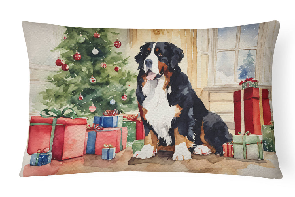 Bernese Mountain Dog Christmas Decorative Throw Pillow 12x16 Indoor Outdoor Accent Cushion, Fabric Cover with Insert for Sofa, Bed, Porch & Living Room