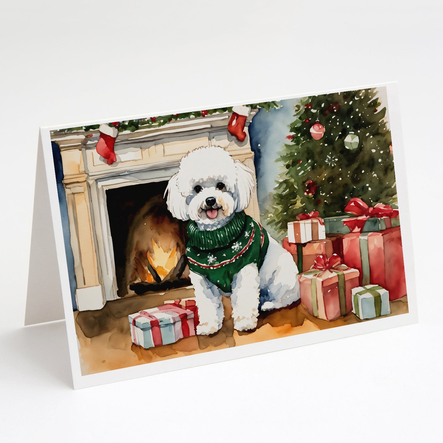 Bichon Frise Christmas Greeting Cards Pack of 8 Blank Cards with Envelopes Whimsical A7 Size 5x7