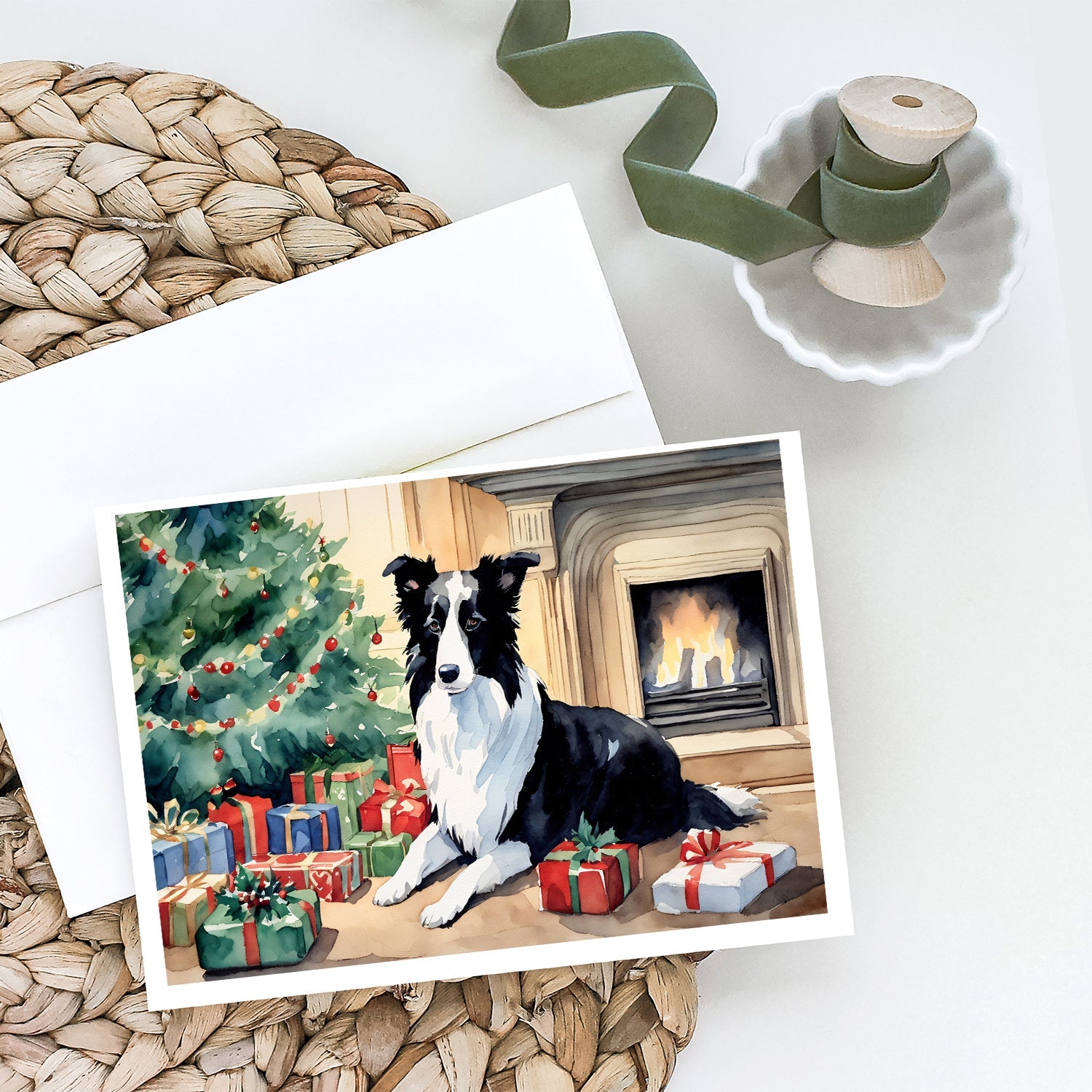 Border Collie Christmas Greeting Cards Pack of 8 Blank Cards with Envelopes Whimsical A7 Size 5x7