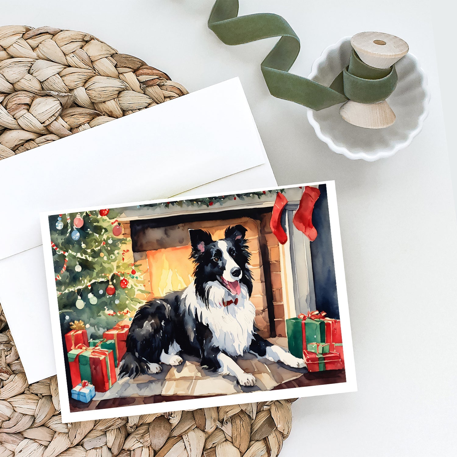 Border Collie Christmas Greeting Cards Pack of 8 Blank Cards with Envelopes Whimsical A7 Size 5x7