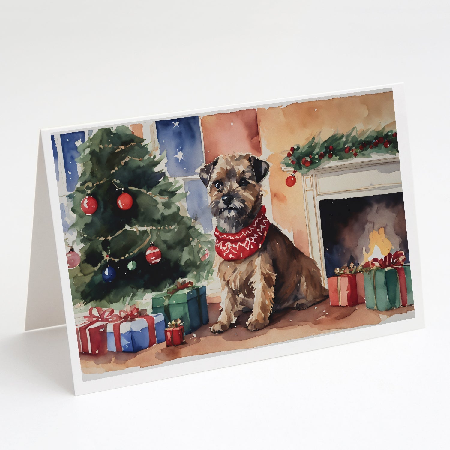 Border Terrier Christmas Greeting Cards Pack of 8 Blank Cards with Envelopes Whimsical A7 Size 5x7