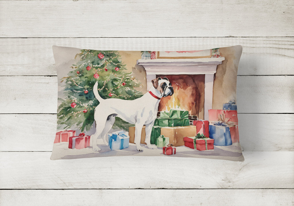 White Boxer Christmas Decorative Throw Pillow 12x16 Indoor Outdoor Accent Cushion, Fabric Cover with Insert for Sofa, Bed, Porch & Living Room