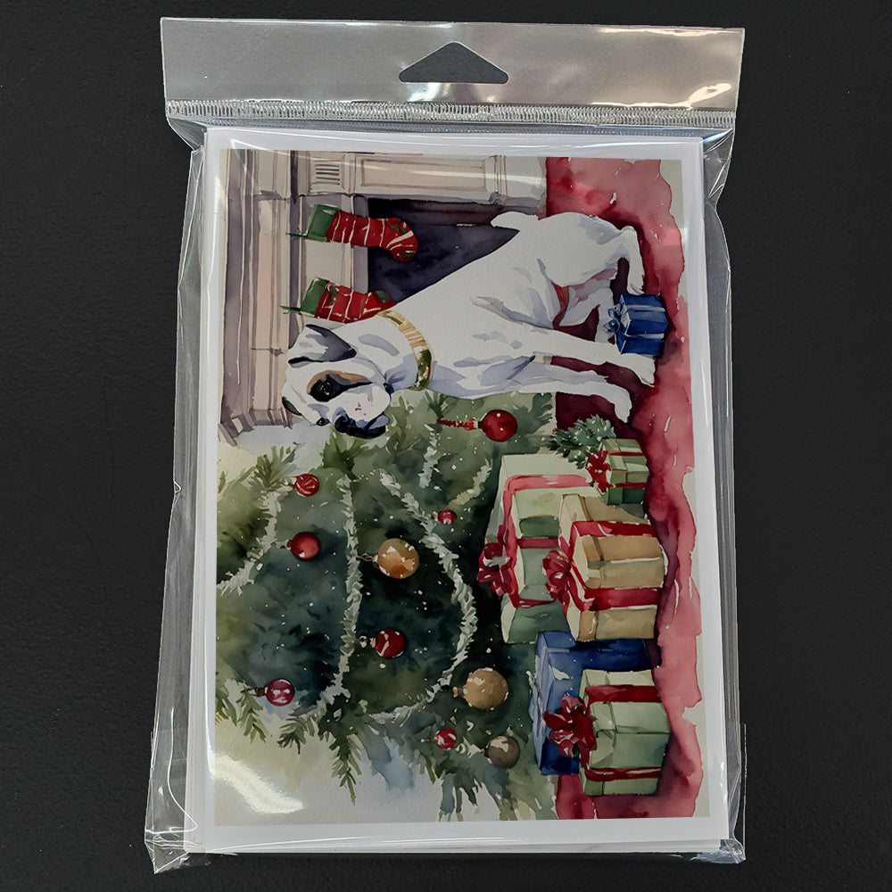 White Boxer Christmas Greeting Cards Pack of 8 Blank Cards with Envelopes Whimsical A7 Size 5x7
