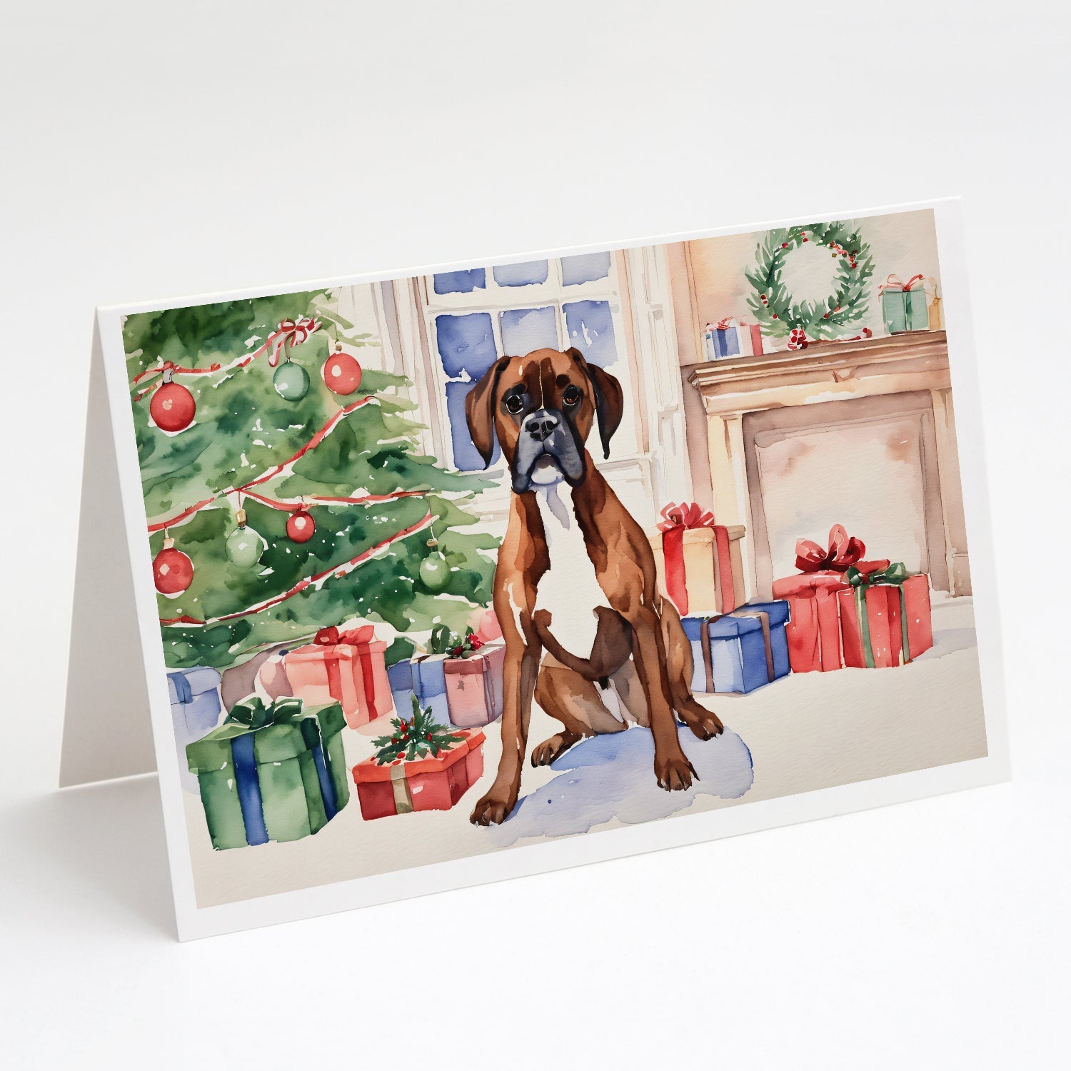 Fawn Boxer Christmas Greeting Cards Pack of 8 Blank Cards with Envelopes Whimsical A7 Size 5x7