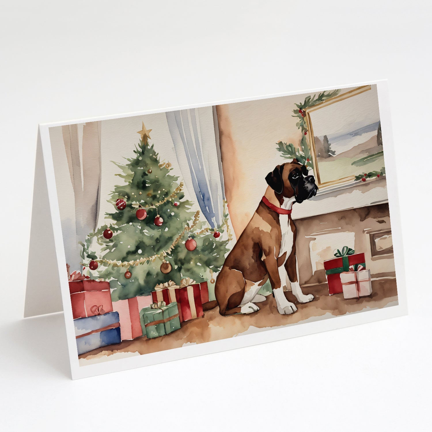 Fawn Boxer Christmas Greeting Cards Pack of 8 Blank Cards with Envelopes Whimsical A7 Size 5x7