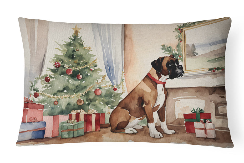 Fawn Boxer Christmas Decorative Throw Pillow 12x16 Indoor Outdoor Accent Cushion, Fabric Cover with Insert for Sofa, Bed, Porch & Living Room