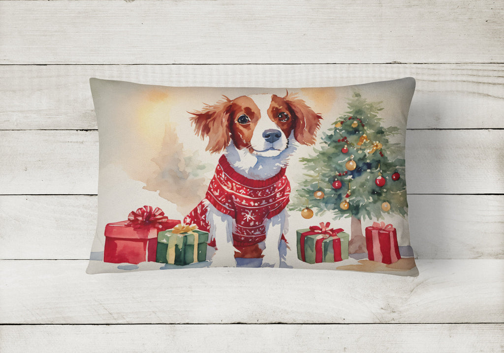 Brittany Spaniel Christmas Decorative Throw Pillow 12x16 Indoor Outdoor Accent Cushion, Fabric Cover with Insert for Sofa, Bed, Porch & Living Room