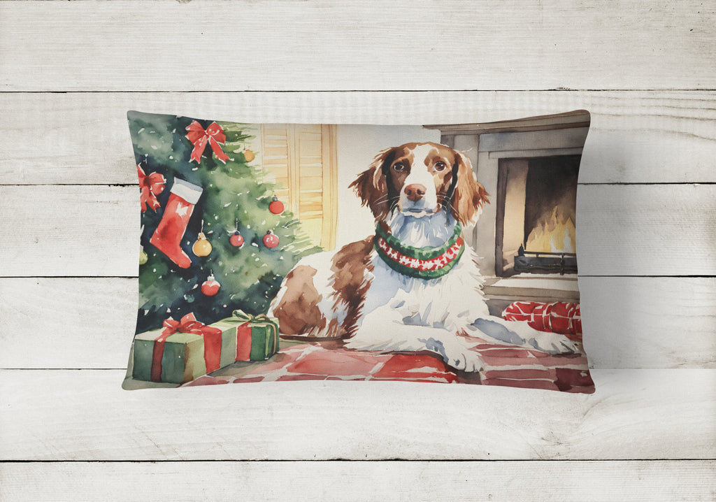 Brittany Spaniel Christmas Decorative Throw Pillow 12x16 Indoor Outdoor Accent Cushion, Fabric Cover with Insert for Sofa, Bed, Porch & Living Room