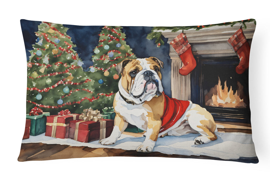 English Bulldog Christmas Decorative Throw Pillow 12x16 Indoor Outdoor Accent Cushion, Fabric Cover with Insert for Sofa, Bed, Porch & Living Room
