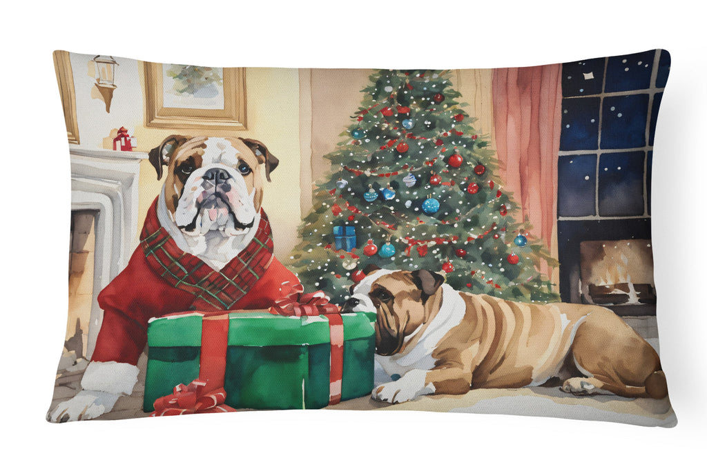 English Bulldog Christmas Decorative Throw Pillow 12x16 Indoor Outdoor Accent Cushion, Fabric Cover with Insert for Sofa, Bed, Porch & Living Room