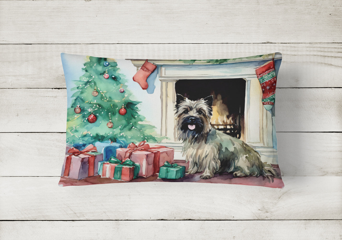 Cairn Terrier Christmas Decorative Throw Pillow 12x16 Indoor Outdoor Accent Cushion, Fabric Cover with Insert for Sofa, Bed, Porch & Living Room