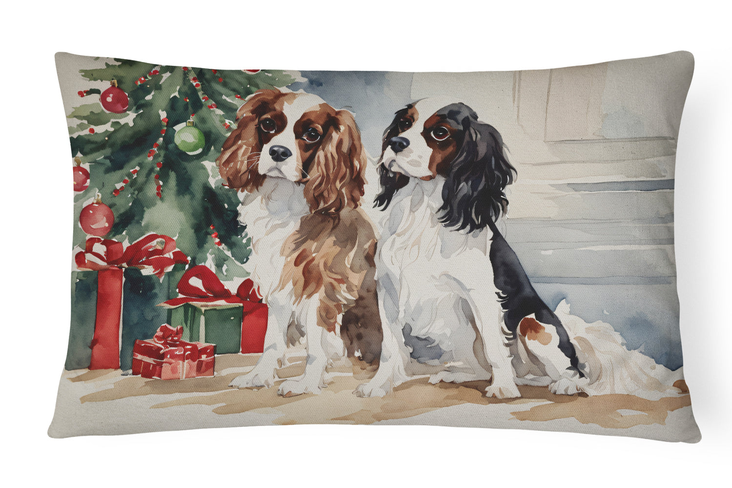 Cavalier Spaniel Christmas Decorative Throw Pillow 12x16 Indoor Outdoor Accent Cushion, Fabric Cover with Insert for Sofa, Bed, Porch & Living Room