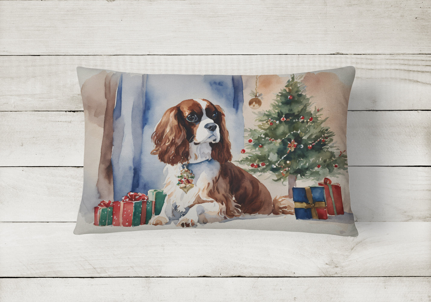 Cavalier Spaniel Christmas Decorative Throw Pillow 12x16 Indoor Outdoor Accent Cushion, Fabric Cover with Insert for Sofa, Bed, Porch & Living Room