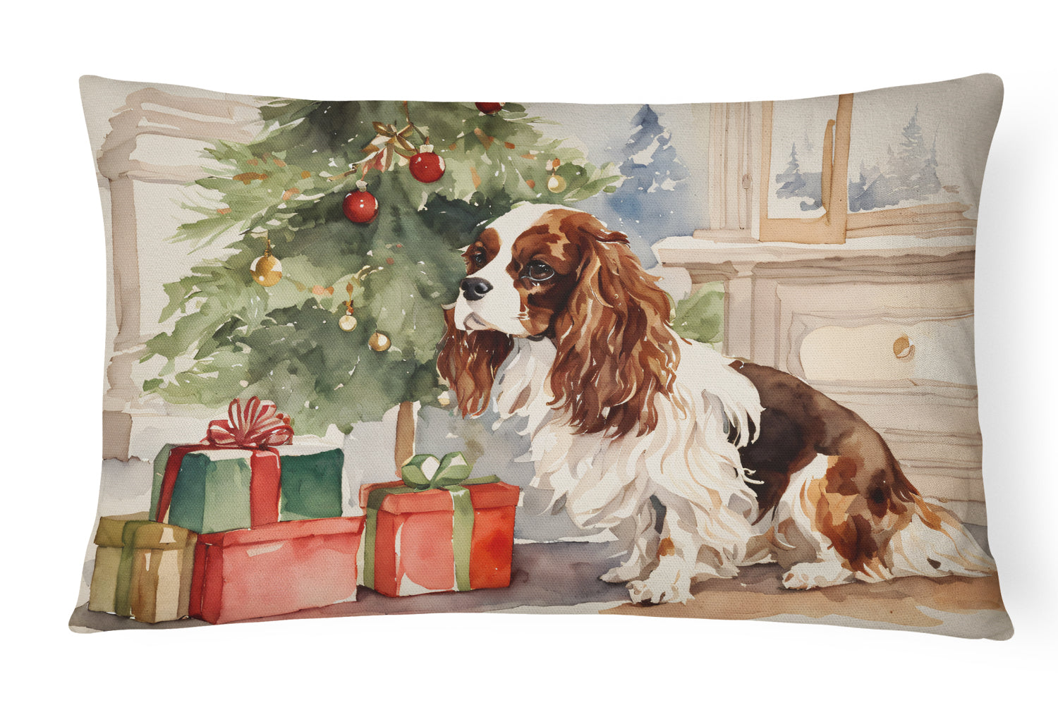 Cavalier Spaniel Christmas Decorative Throw Pillow 12x16 Indoor Outdoor Accent Cushion, Fabric Cover with Insert for Sofa, Bed, Porch & Living Room