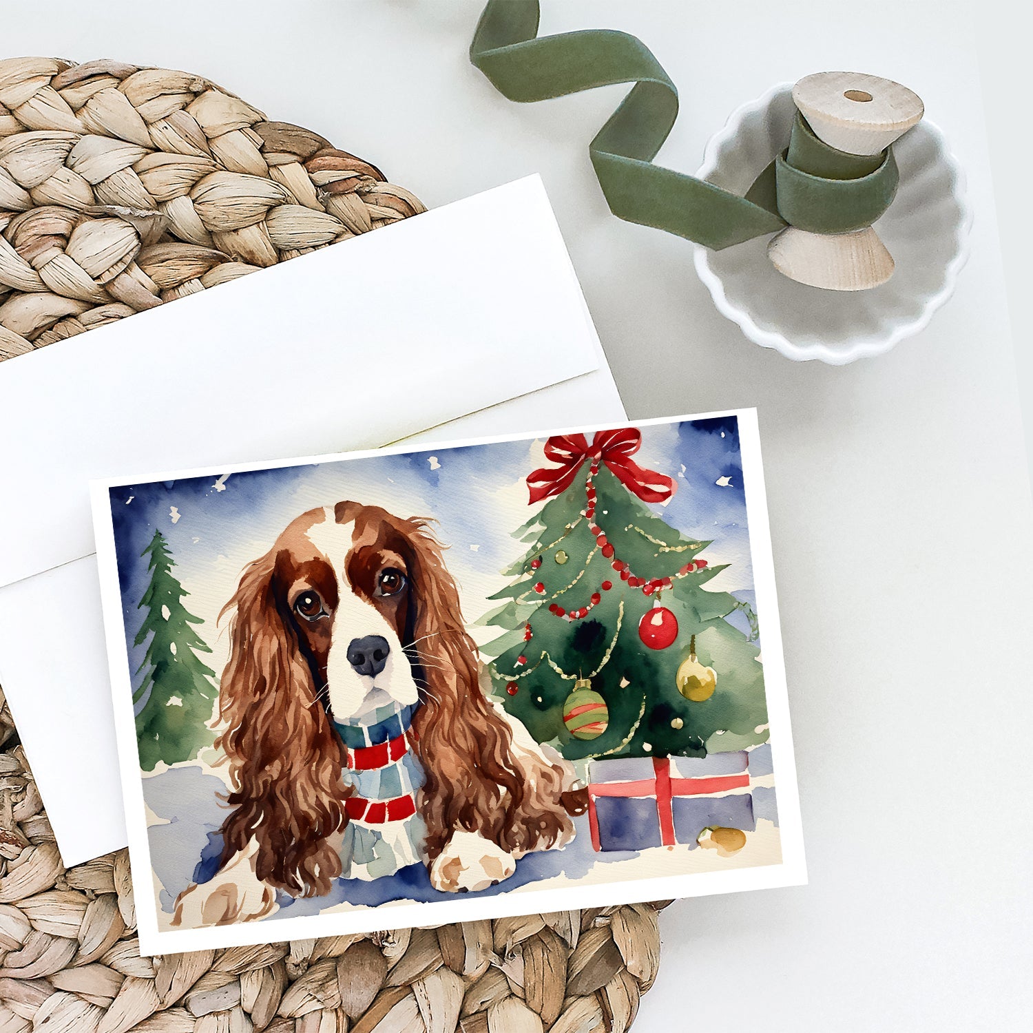 Cavalier Spaniel Christmas Greeting Cards Pack of 8 Blank Cards with Envelopes Whimsical A7 Size 5x7