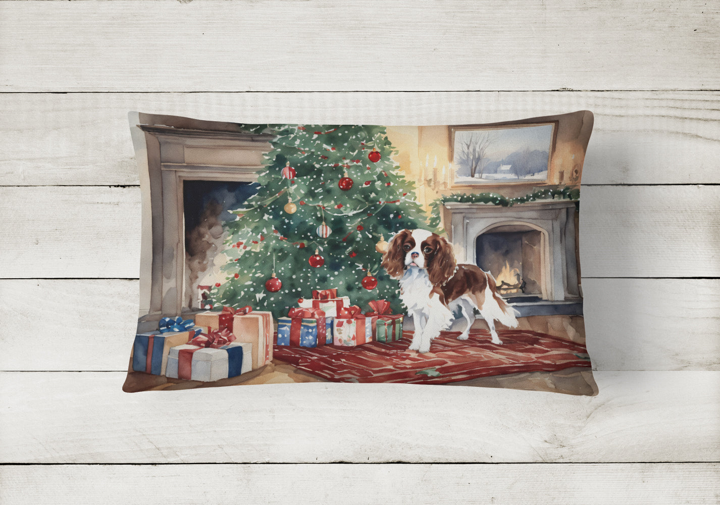 Cavalier Spaniel Christmas Decorative Throw Pillow 12x16 Indoor Outdoor Accent Cushion, Fabric Cover with Insert for Sofa, Bed, Porch & Living Room