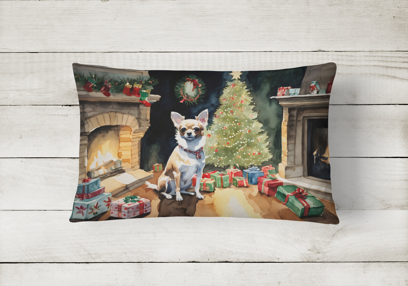 Chihuahua Christmas Decorative Throw Pillow 12x16 Indoor Outdoor Accent Cushion, Fabric Cover with Insert for Sofa, Bed, Porch & Living Room