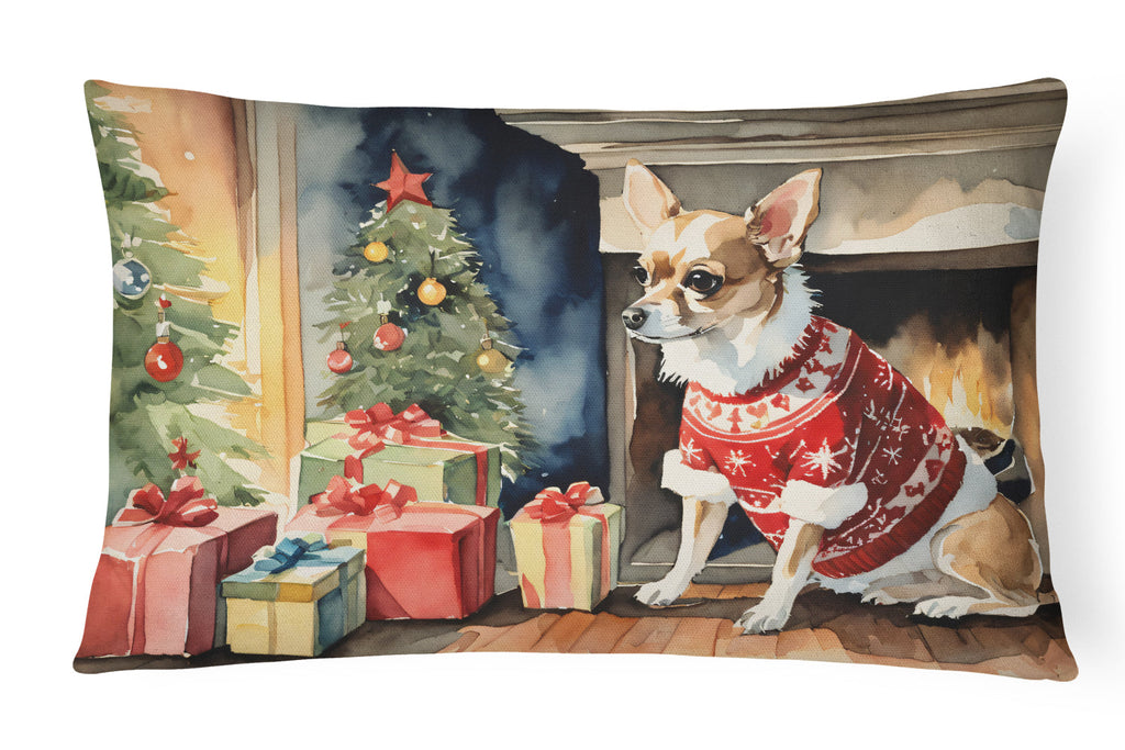Chihuahua Christmas Decorative Throw Pillow 12x16 Indoor Outdoor Accent Cushion, Fabric Cover with Insert for Sofa, Bed, Porch & Living Room