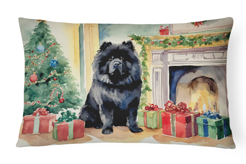 Black Chow Chow Christmas Decorative Throw Pillow 12x16 Indoor Outdoor Accent Cushion, Fabric Cover with Insert for Sofa, Bed, Porch & Living Room