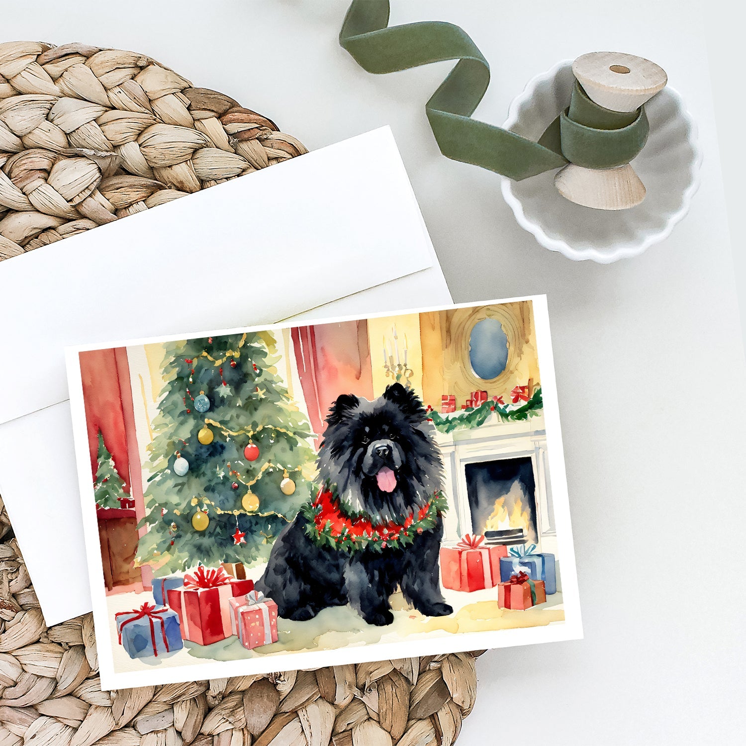 Black Chow Chow Christmas Greeting Cards Pack of 8 Blank Cards with Envelopes Whimsical A7 Size 5x7