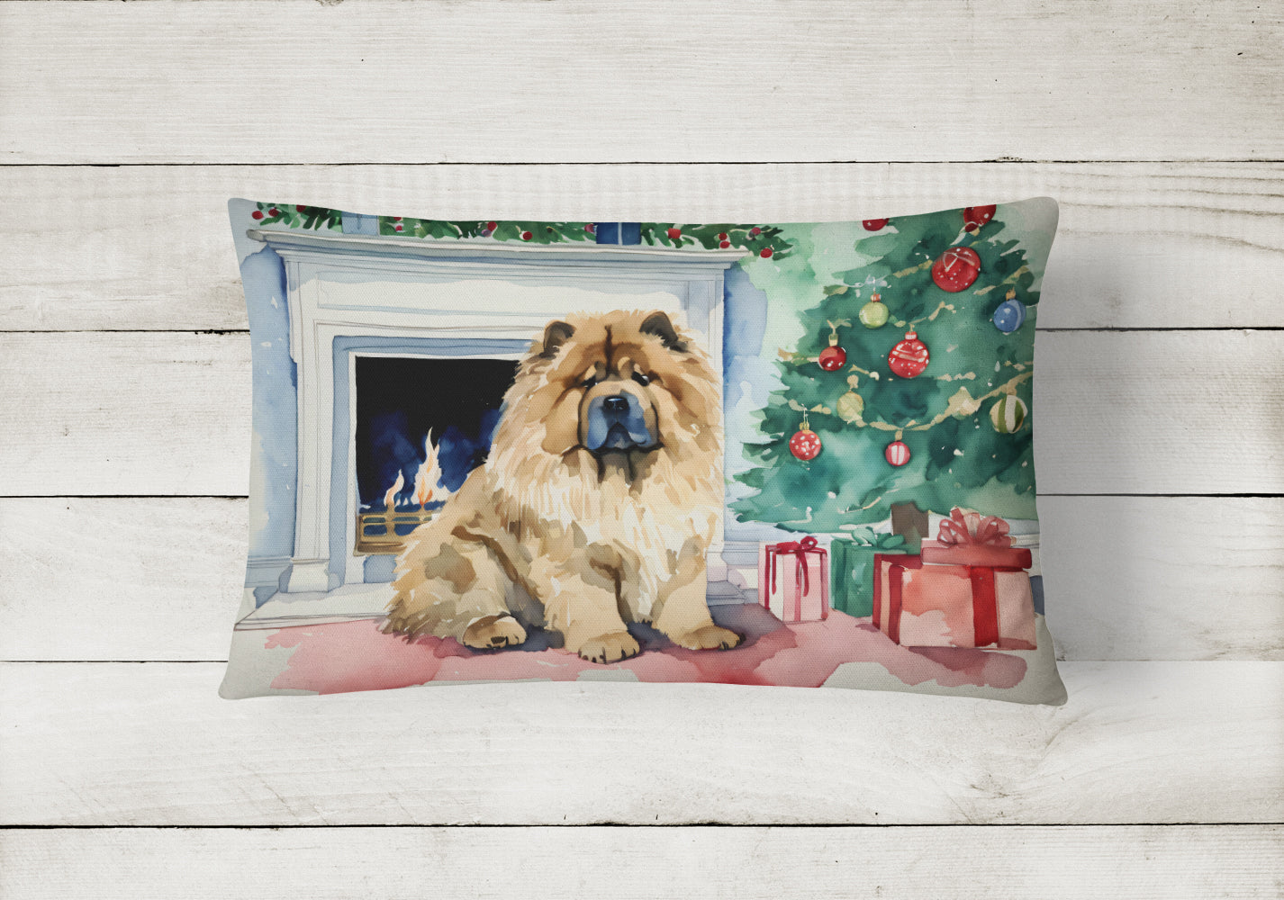 Chow Chow Christmas Decorative Throw Pillow 12x16 Indoor Outdoor Accent Cushion, Fabric Cover with Insert for Sofa, Bed, Porch & Living Room