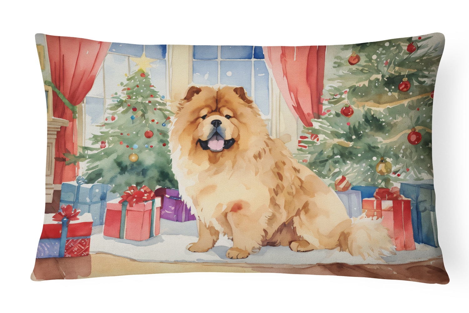 Chow Chow Christmas Decorative Throw Pillow 12x16 Indoor Outdoor Accent Cushion, Fabric Cover with Insert for Sofa, Bed, Porch & Living Room