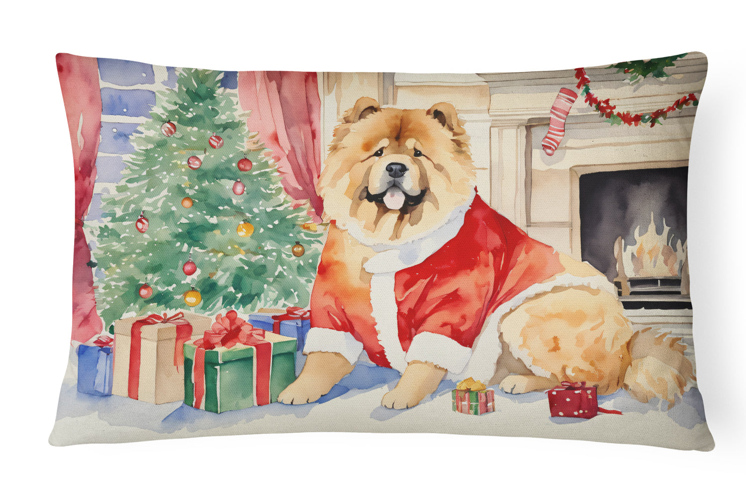 Chow Chow Christmas Decorative Throw Pillow 12x16 Indoor Outdoor Accent Cushion, Fabric Cover with Insert for Sofa, Bed, Porch & Living Room