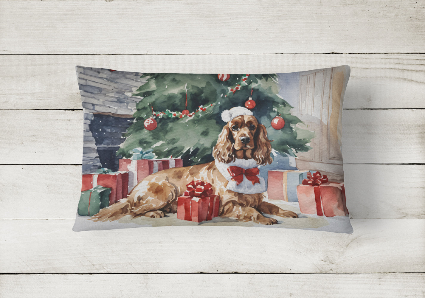 Cocker Spaniel Christmas Decorative Throw Pillow 12x16 Indoor Outdoor Accent Cushion, Fabric Cover with Insert for Sofa, Bed, Porch & Living Room