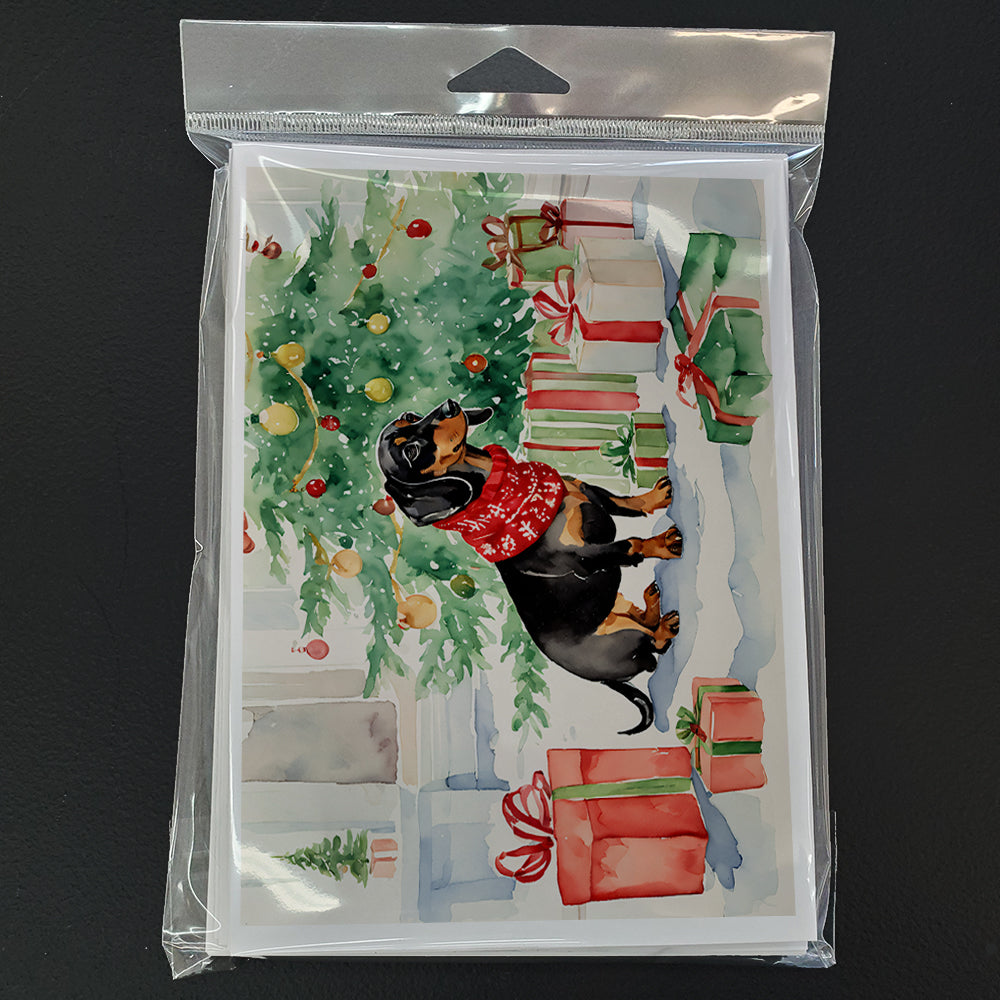Black and Tan Dachshund Christmas Greeting Cards Pack of 8 Blank Cards with Envelopes Whimsical A7 Size 5x7