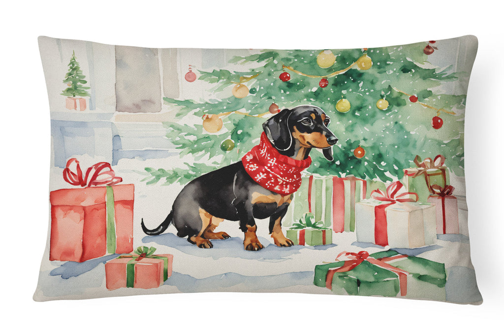 Black and Tan Dachshund Christmas Decorative Throw Pillow 12x16 Indoor Outdoor Accent Cushion, Fabric Cover with Insert for Sofa, Bed, Porch & Living Room