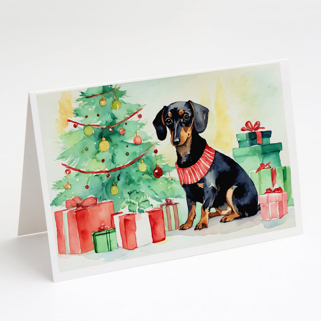 Black and Tan Dachshund Christmas Greeting Cards Pack of 8 Blank Cards with Envelopes Whimsical A7 Size 5x7