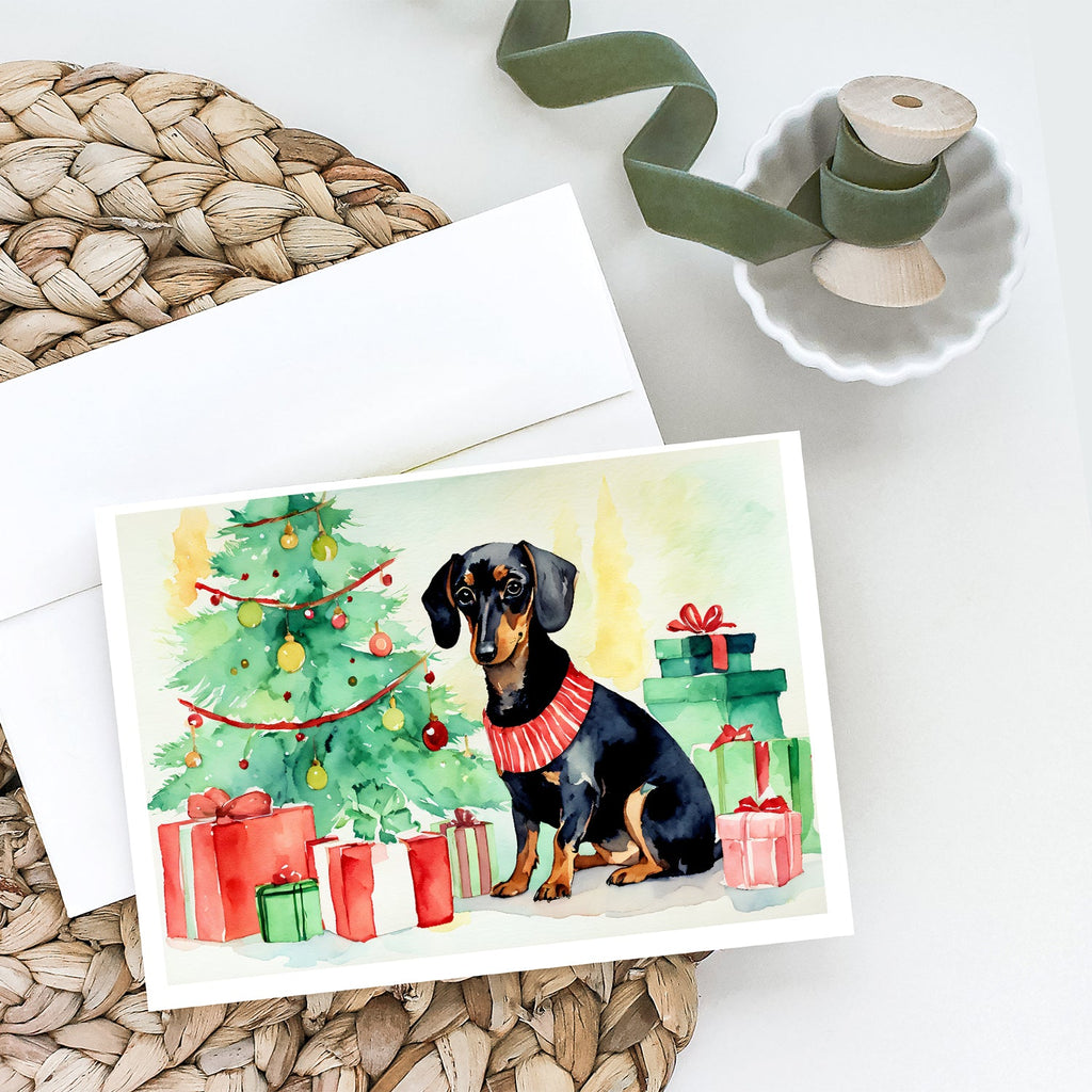 Black and Tan Dachshund Christmas Greeting Cards Pack of 8 Blank Cards with Envelopes Whimsical A7 Size 5x7