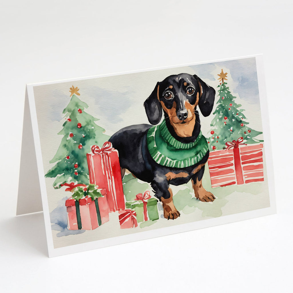 Black and Tan Dachshund Christmas Greeting Cards Pack of 8 Blank Cards with Envelopes Whimsical A7 Size 5x7