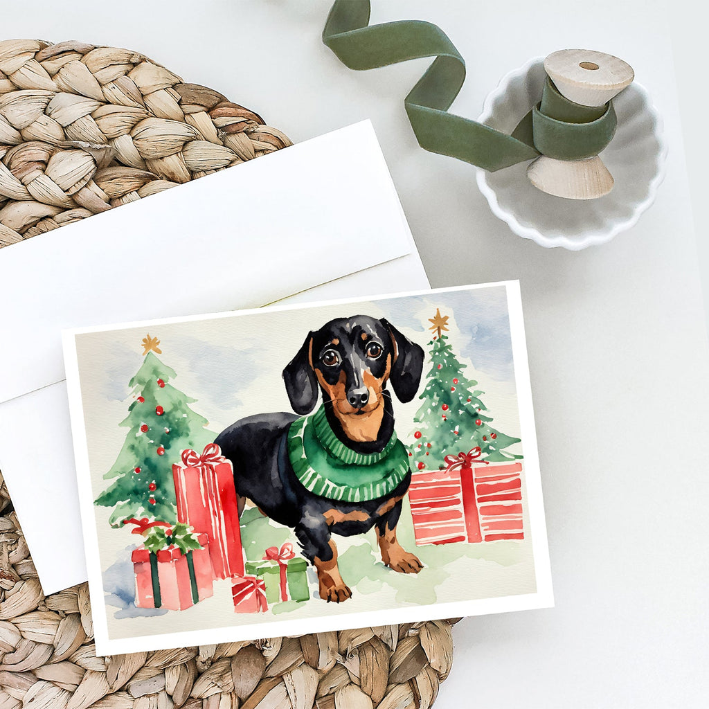 Black and Tan Dachshund Christmas Greeting Cards Pack of 8 Blank Cards with Envelopes Whimsical A7 Size 5x7