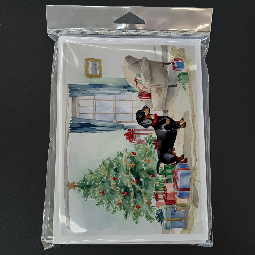 Black and Tan Dachshund Christmas Greeting Cards Pack of 8 Blank Cards with Envelopes Whimsical A7 Size 5x7
