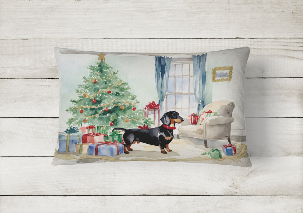 Black and Tan Dachshund Christmas Decorative Throw Pillow 12x16 Indoor Outdoor Accent Cushion, Fabric Cover with Insert for Sofa, Bed, Porch & Living Room