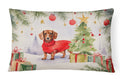 Dachshund Christmas Decorative Throw Pillow 12x16 Indoor Outdoor Accent Cushion, Fabric Cover with Insert for Sofa, Bed, Porch & Living Room