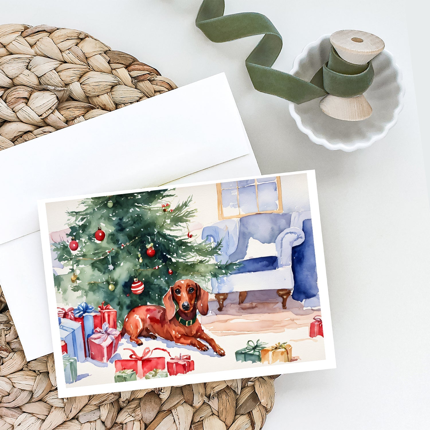 Dachshund Christmas Greeting Cards Pack of 8 Blank Cards with Envelopes Whimsical A7 Size 5x7