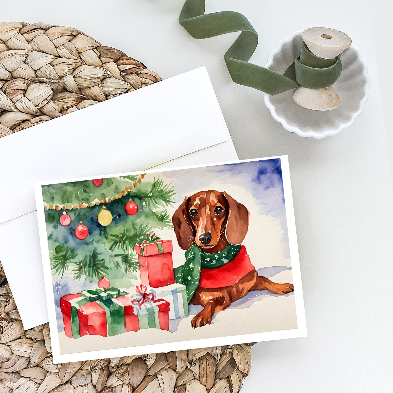 Dachshund Christmas Greeting Cards Pack of 8 Blank Cards with Envelopes Whimsical A7 Size 5x7