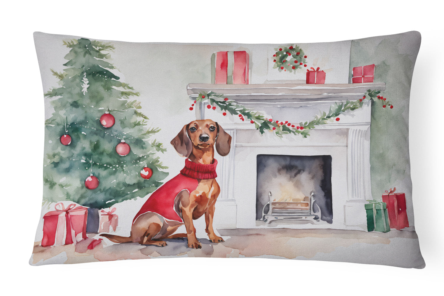 Dachshund Christmas Decorative Throw Pillow 12x16 Indoor Outdoor Accent Cushion, Fabric Cover with Insert for Sofa, Bed, Porch & Living Room