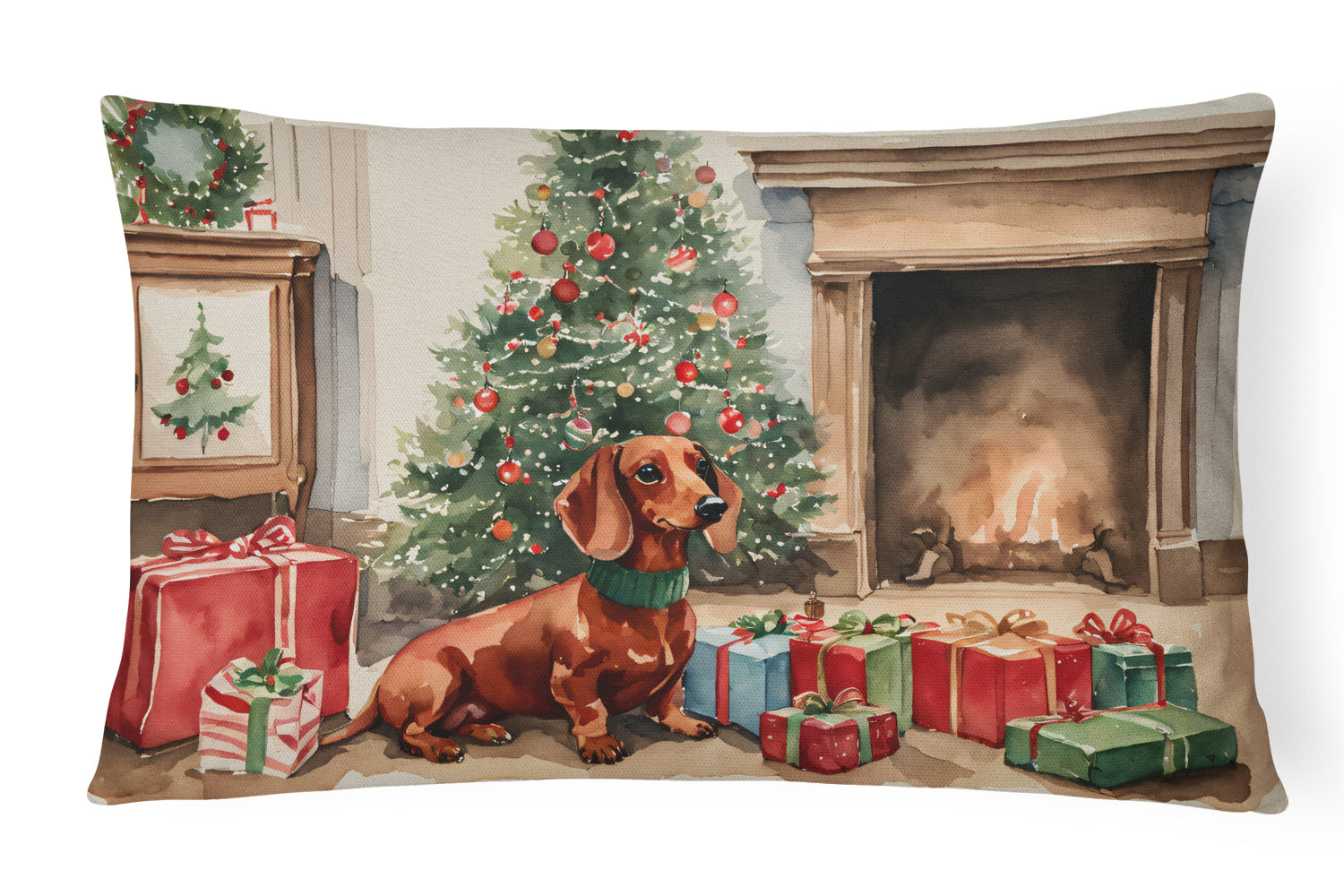Dachshund Christmas Decorative Throw Pillow 12x16 Indoor Outdoor Accent Cushion, Fabric Cover with Insert for Sofa, Bed, Porch & Living Room