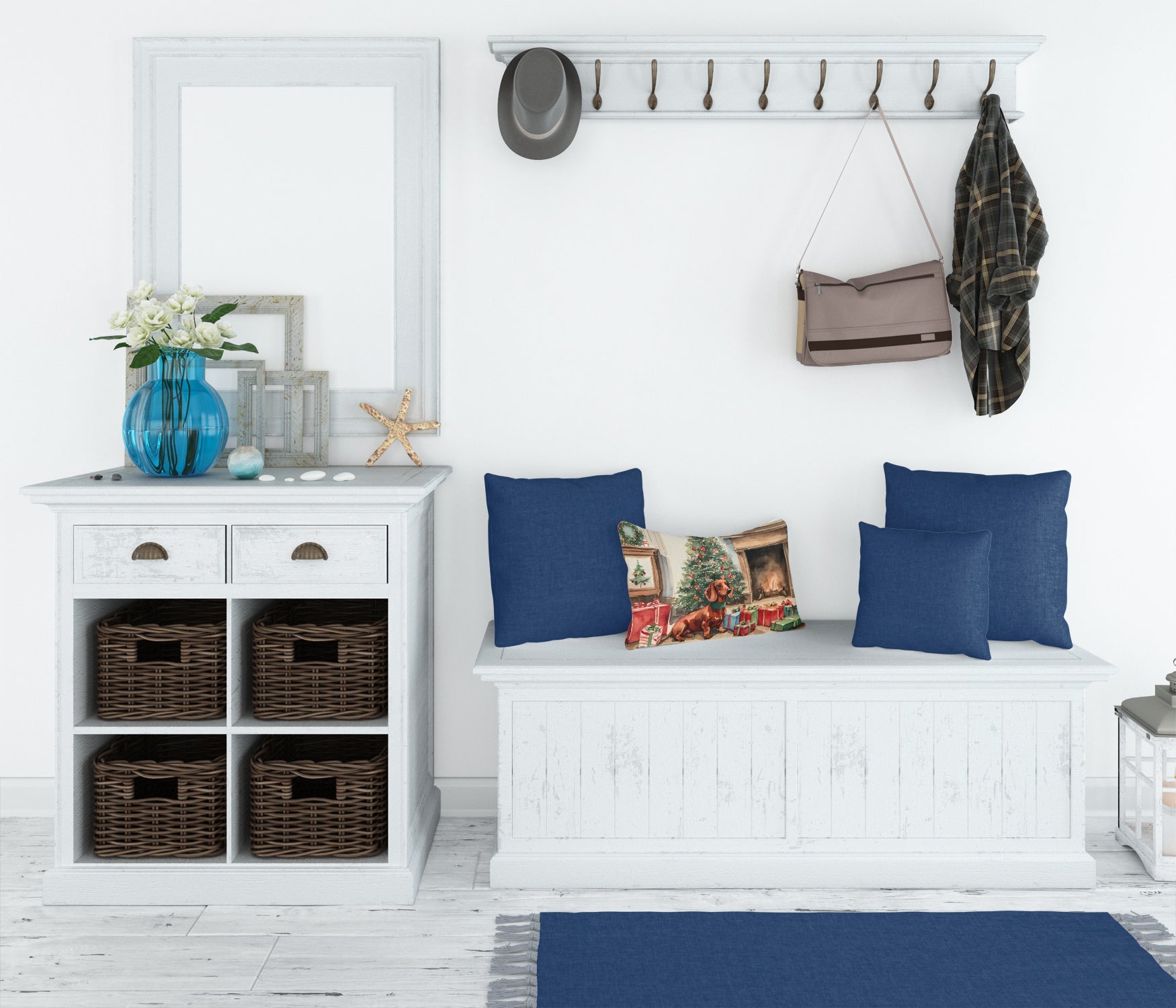 Dachshund Christmas Decorative Throw Pillow 12x16 Indoor Outdoor Accent Cushion, Fabric Cover with Insert for Sofa, Bed, Porch & Living Room