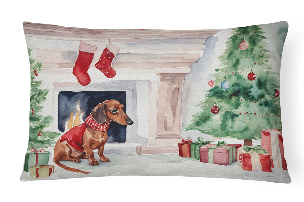 Dachshund Christmas Decorative Throw Pillow 12x16 Indoor Outdoor Accent Cushion, Fabric Cover with Insert for Sofa, Bed, Porch & Living Room