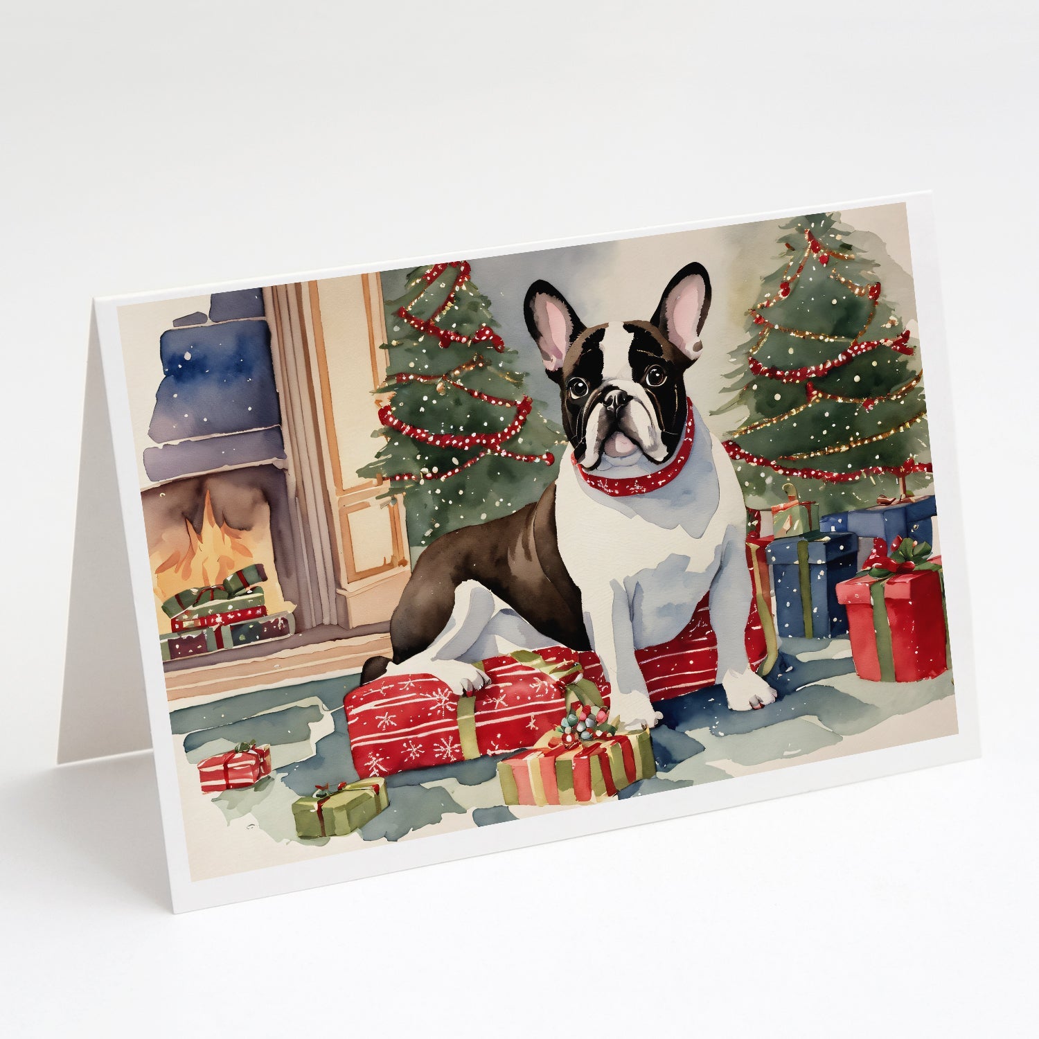 French Bulldog Christmas Greeting Cards Pack of 8 Blank Cards with Envelopes Whimsical A7 Size 5x7