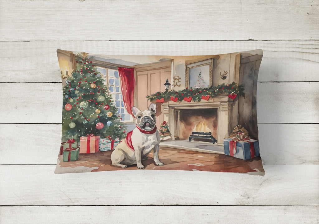 French Bulldog Christmas Decorative Throw Pillow 12x16 Indoor Outdoor Accent Cushion, Fabric Cover with Insert for Sofa, Bed, Porch & Living Room