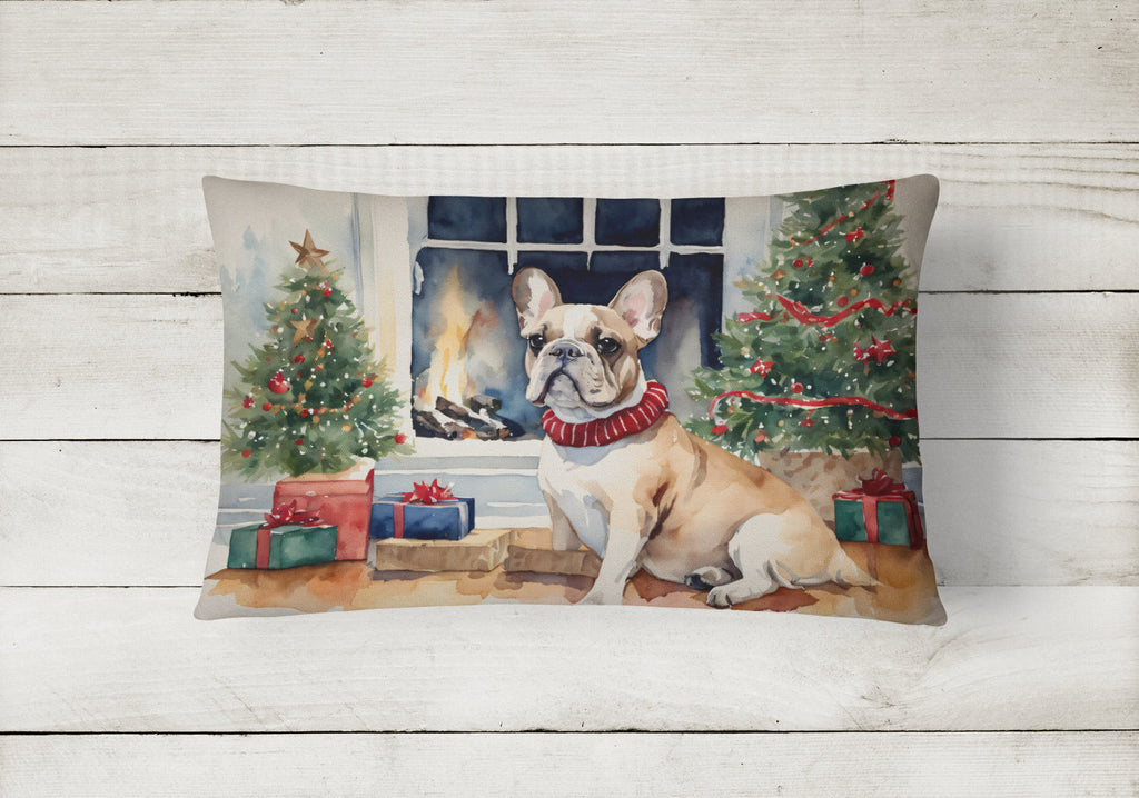 French Bulldog Christmas Decorative Throw Pillow 12x16 Indoor Outdoor Accent Cushion, Fabric Cover with Insert for Sofa, Bed, Porch & Living Room