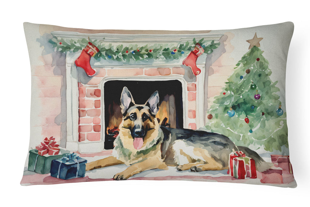 German Shepherd Christmas Decorative Throw Pillow 12x16 Indoor Outdoor Accent Cushion, Fabric Cover with Insert for Sofa, Bed, Porch & Living Room