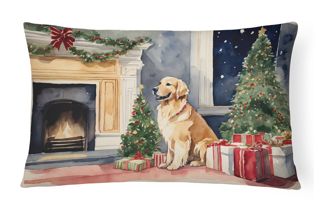 Golden Retriever Christmas Decorative Throw Pillow 12x16 Indoor Outdoor Accent Cushion, Fabric Cover with Insert for Sofa, Bed, Porch & Living Room