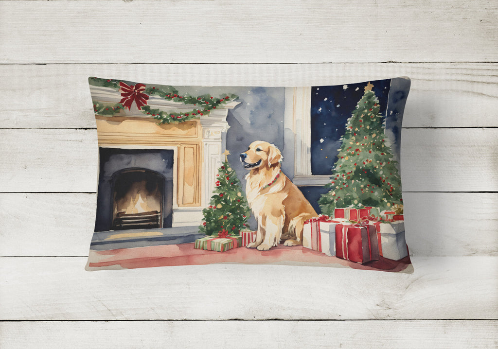 Golden Retriever Christmas Decorative Throw Pillow 12x16 Indoor Outdoor Accent Cushion, Fabric Cover with Insert for Sofa, Bed, Porch & Living Room