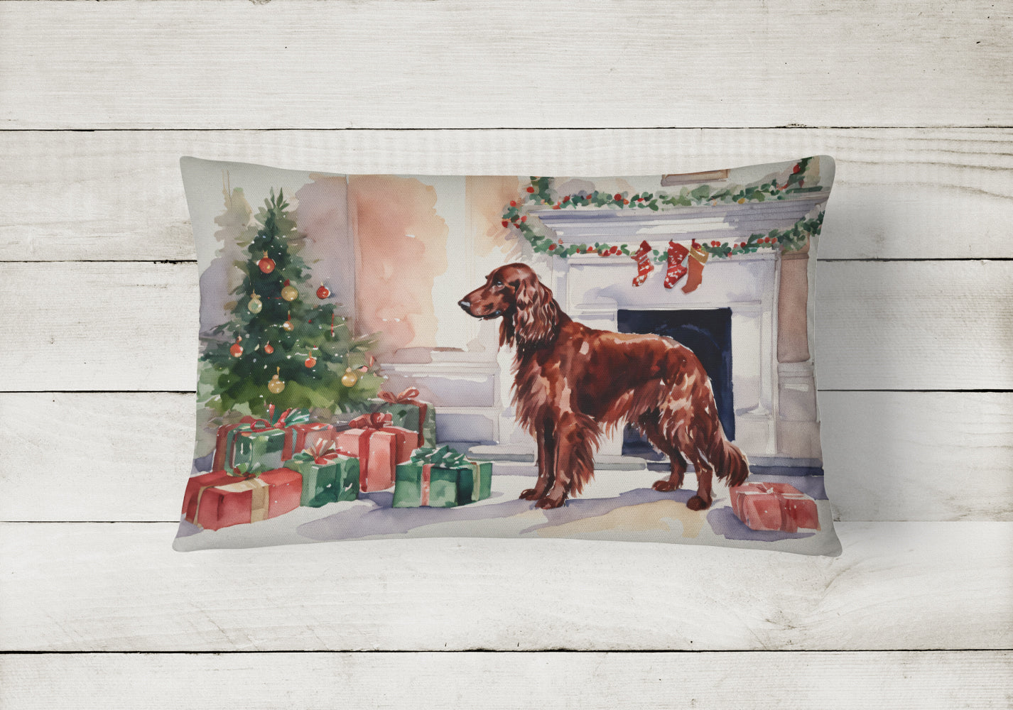 Irish Setter Christmas Decorative Throw Pillow 12x16 Indoor Outdoor Accent Cushion, Fabric Cover with Insert for Sofa, Bed, Porch & Living Room